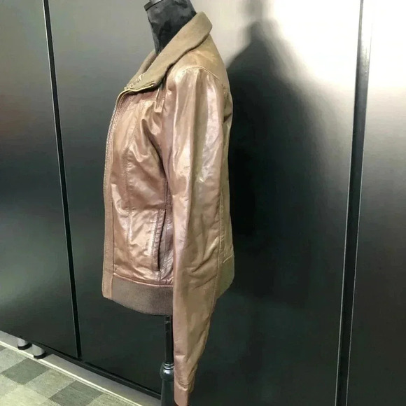 Black Rivet Vintage LeatherJacket,zip front,hip pockets knit collar,lined - Picture 2 of 12